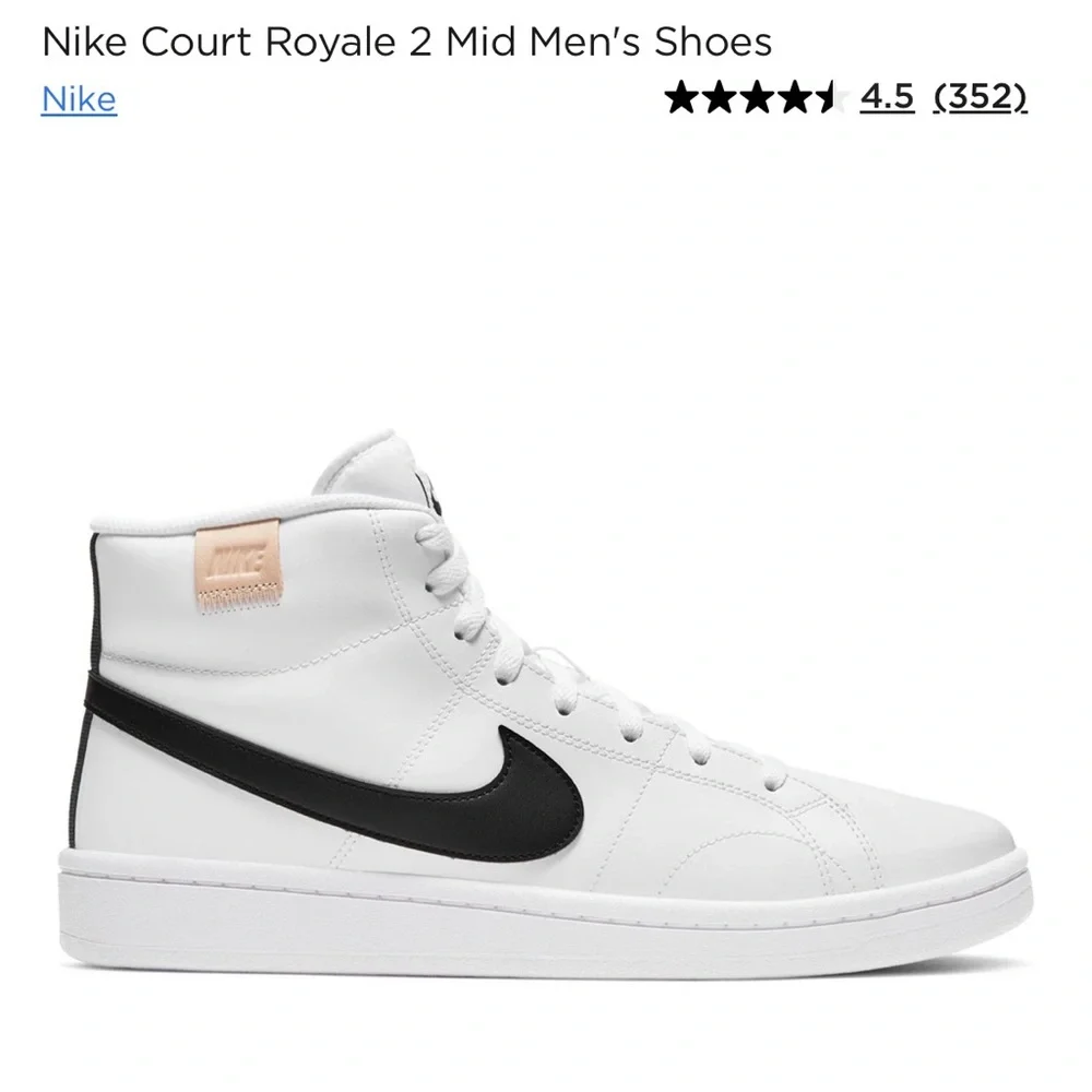 EUC Nike Court Royale 2 Mid White Onyx Leather Shoes, Size 8 Men (9.5-10 Women)